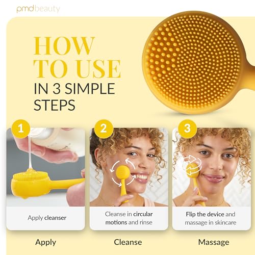 PMD Clean Mini - Smart Facial Cleansing Device with Silicone Brush & Anti-Aging Massager - Waterproof - SonicGlow Vibration Technology - Clear Pores and Blackheads - Lift, Firm, and Tone Skin - color: Yellow