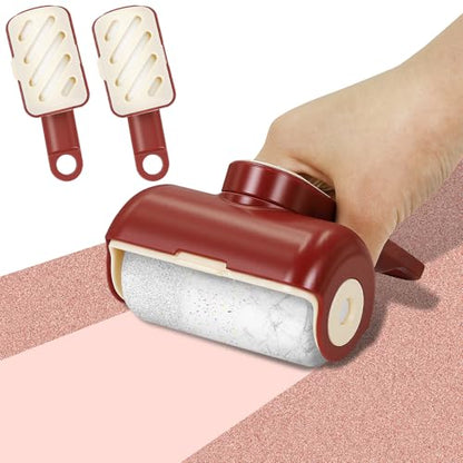 Mini Reusable Lint Roller 2 Pack, Washable Gel Sticky Lint Roller for Pet Hair, Travel Size Portable Lint Roller with 360° Rotating Handle & Large Hanging Hole, Beige