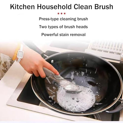 Soap Dispensing Dish Brush with Holder, Kitchen Pot Pan Scrub Brush Set with Replaceable Brush Head, Sink Cleaning Brush with Storage Tray (3-piece Brush Head Set) - color: 3-piece Brush Head Set