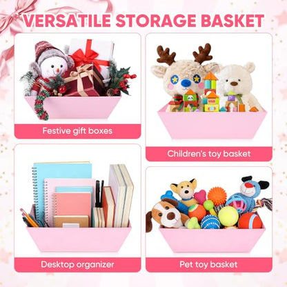 AFOROEOA 10PACK Pink Baskets For Gifts Empty, 10x12” Thick Gift Basket with 10 Bows 10 Bags Empty Gift Baskets for Christmas, Valentine’s Day, Easter, Birthdays, Valentine’s Day Wrapping Gift - color: 10 Pink
