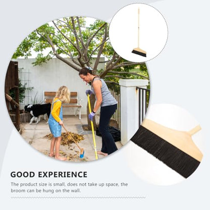 Horse Hair Broom with Long Handle: Wooden Heavy Duty Floor Broom Soft Bristle Pine Sweeper Household Cleaning Tool for Home Kitchen Office Indoor Outdoor
