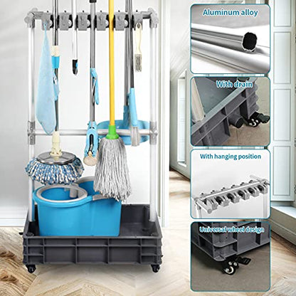 Broom And Mop Holder Put Wet Mops Movable Floor-Mounted Mop Rack Floor Standing Cleaning Tool Cart Storage For Garden Garage Schools, Hospitals, Factories, Hotels,Property Companies (12racks) - size: 12racks