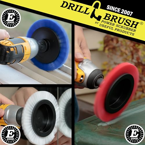 Drillbrush Drill Powered Crevice Cleaning Tool Variety Pack - Interior Car Detailing Kit Drill Brush Set - Soft, Medium, and Hard Bristle Crevice Cleaning Brush Attachments - Car Detailing Supplies - size: edge brush (WBR)