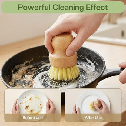 Wooden Dish Brush with Metal Stand Handheld Bamboo Wok Brush Scrubber for Dishes Pans Pots Fruit and Veggie Washing(3,Beige Brown Yellow) - color: Beige Brown Yellow