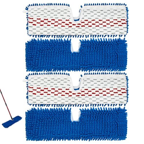 4 Pack Mop Replace Head for Ocedar Hardwood Floor'n More 3-Action Flip Mop,Mop Heads Replacements for Dry Wet Use,Chenille&Microfiber Double Sided Mop Refills,Reusable Mop Pad for Multi Surface Floor - color: Blue and Red for Ocedar Three Action Flip Mop