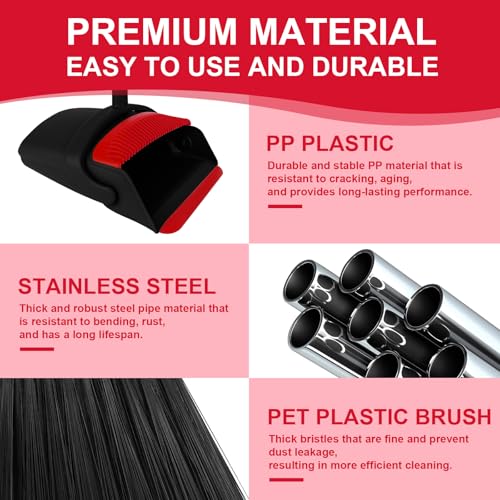 Broom with Dustpan Combo Set and Silicone Air Broom Kit, 51" Long Handle Floor Squeegee, Red Household Kit for Glass Window Rugs Pet Hair Home - color: Red