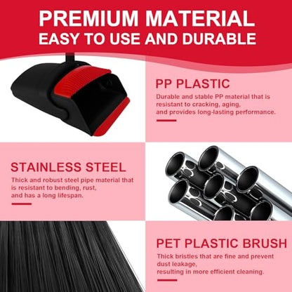 Broom with Dustpan Combo Set and Silicone Air Broom Kit, 51" Long Handle Floor Squeegee, Red Household Kit for Glass Window Rugs Pet Hair Home - color: Red