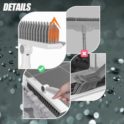Floor Scrubbing Brush with 57" Adjustable Long Handle,3 in 1 Living Grout Brush with Squeegee,V-Shape Stiff Brush Bristle,Heavy Duty Bathroom Cleaning Brush for Tile,Deck,Patio,Wall,Garage,Kitchen,Blu - style: Blue