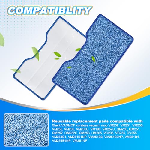 KEEPOW Reusable Mop Replacement Pads Compatible with Shark Vac Mop VM252 VM200 VM401 VM180 VM252GN VC205 VM250, Vacuum Mop Pads Refills for Hardwood Floor with Upgraded Dirt Chamber, Blue, 6+4+2 Pack - color: 6+4+2 Pack(blue)
