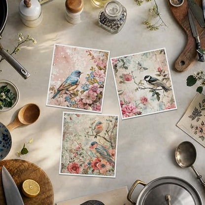 Reusable Swedish Dishcloths for Kitchen, 6 Pack Birds Floral Dish Cloths, Absorbent Flower Pattern Cellulose Cleaning Towels Wipes for Cooking Home Decor Housewarming Gifts - style: Birds Floral