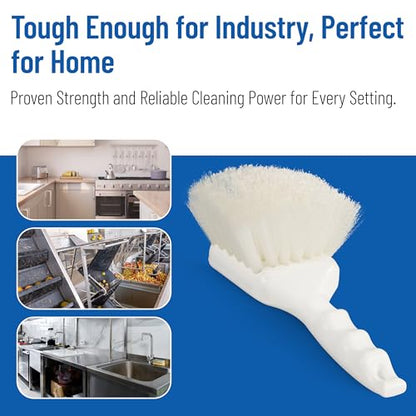 SPARTA Flo-Pac 8" Utility Scrub Brush with 2" Nylon Bristles, Plastic Pistol Grip Handle, Commercial Handheld Cleaning Brush, White - color: White/White