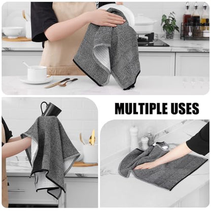Homaxy Premium Kitchen Towels(18”x 28”, 6 Pack), Large Cotton Kitchen Hand Towels, Flat and Terry Dish Towels, 380 GSM Highly Absorbent Tea Towel Set with Hanging Loop, Black - color: Black, style: 6-pack