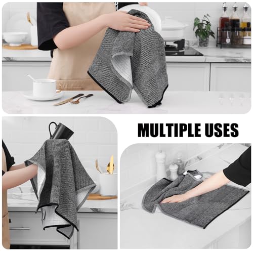 Homaxy Premium Kitchen Towels(18”x 28”, 12 Pack), Large Cotton Kitchen Hand Towels, Flat and Terry Dish Towels, 380 GSM Highly Absorbent Tea Towel Set with Hanging Loop, Black - color: Black, style: 12-pack