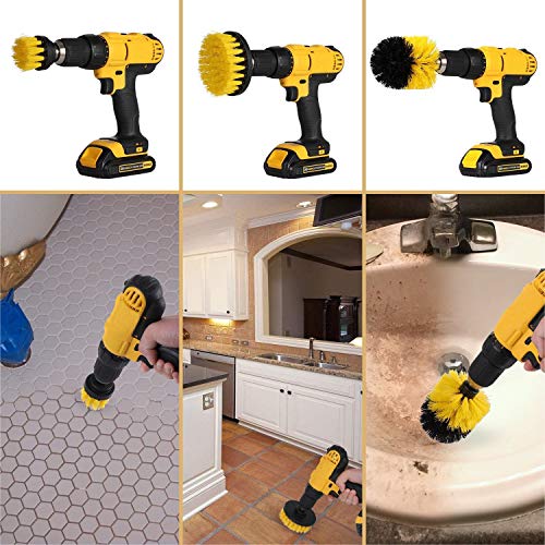 HUAWELL 8 Pack Drill Brush Power Scrubber Cleaning Brush Extended Long Attachment Set All Purpose for Bathroom Surfaces, Grout, Floor, Tub, Shower, Tile, Kitchen and Car (Yellow) - color: Yellow
