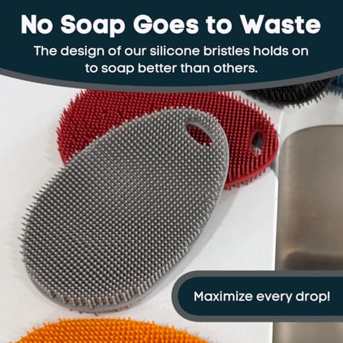 Silicone Sponge Dish Scrubber - Food Grade and Housecleaning - BPA Free Silicone Kitchen Scrubber [5 Pack Ovals Winter] - color: Winter