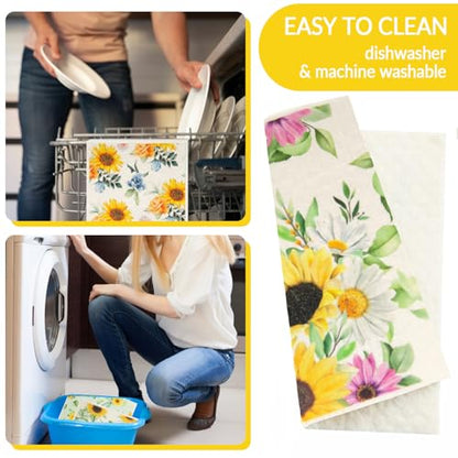6 - Pack Swedish Kitchen Dish Cloths - Reusable Paper Towels for Counters & Dishes - Eco Friendly Cellulose Sponge Cloth (Sunflower) - color: A2-sunflower
