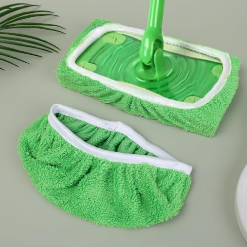 2-in-1 Mop Head Replacement Rag Towel Reusable Microfiber Household Wet and Dry Cleaning Cloths Shoe Cover Rags,22x9cm (Green,2pcs) - color: Green,2pcs