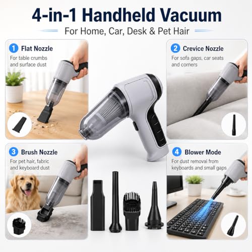 Cordless Handheld Vacuum Cleaner, Portable Rechargeable Mini Vacuum, Powerful Suction Hand Held Vacuum for Car Home Office Pet Hair Dust Cleaning