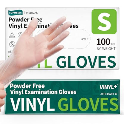 Supmedic Vinyl Disposable Exam Gloves, Clear 4Mil Powder-Free Latex-Free Medical Food-Safe Cooking Cleaning Glove 100&1000 Ct - color: 100 Small (Clear)