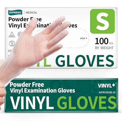 Supmedic Vinyl Disposable Exam Gloves, Clear 4Mil Powder-Free Latex-Free Medical Food-Safe Cooking Cleaning Glove 100&1000 Ct - color: 100 Small (Clear)
