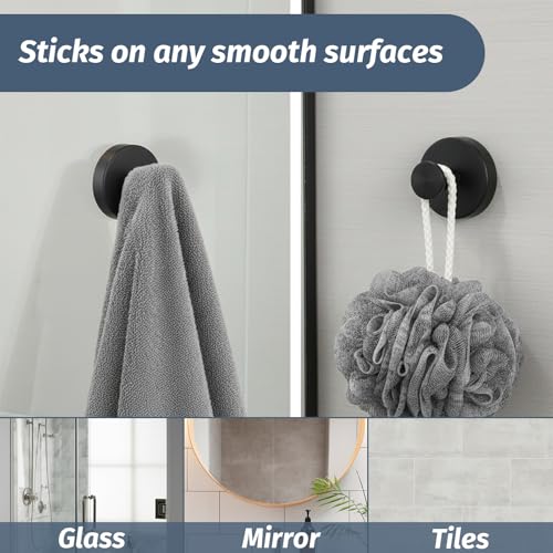 Rise age Suction Cup Shower Hooks, Suction Towel Hooks for Bathrooms | Waterproof, No Drill, Heavy Duty, Stainless Steel, Removable, Renter Friendly, Easy to Install, Black 4 Pcs - color: Black
