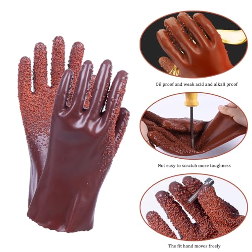 6 Pairs Sewer Gloves PVC Coated Non-Slip Oil & Chemical Resistant | 6 Pairs PVC Coated Sewer Gloves, Abrasion Resistant, Non-Slip Grip, Oil & Chemical Resistant for Drain Cleaning & Plumbing. - color: 6 Pairs Brown