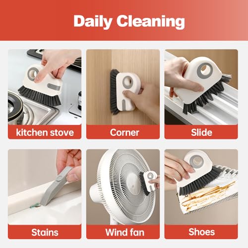 2 in 1 Groove Cleaning Brush Window Track Cleaning Tools, 2026 New 2 in 1 Multifunction Hard Bristle Cleaning Brush with Hidden Scraper for Sliding Door Track, Window Sill, Window Seal (Gray) - color: Gray