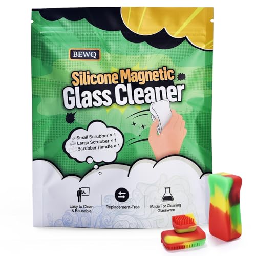 Magnetic Glass Cleaner Kit - Reusable Cleaning Tool with Handle, 2 Silicone Brushes for Deep Clean of Hard-to-Reach Stains in Glassware Vases Bottles Ceramics - Great Holiday Gift (Red) - color: Red