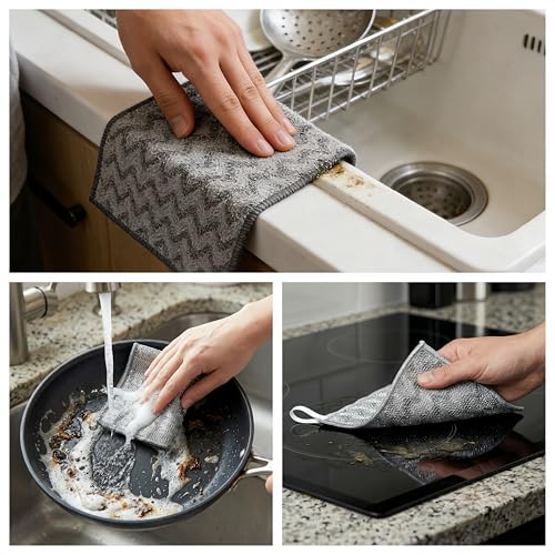 10 Pack Metal Dish Cloth Non Scratch Wire Dishcloth, Reusable Steel Wool Scrubber Pads for Pots Pans Cooktops, Multi Surface Cleaning Cloths Scratch Free Safe for Glass, Wet & Dry Use