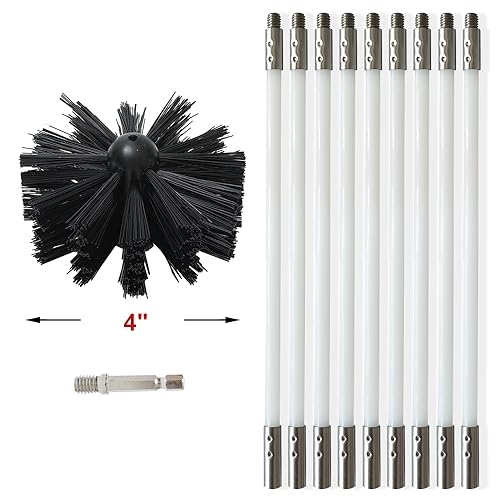 Particle Furnace Cleaning Brush, 100/150mm Brush,Chimney Brush,Dryer Vent Cleaner Kit,Flexible Rods,Up to 13FEET(9Pcs Rods+1Pcs 4" Brush) - color: 9pcs Rods+1pcs 4" Brush