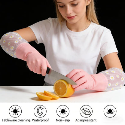 Dishwashing Cleaning Gloves, Reusable Rubber Glove with Long Elastic Cuffs for Chores - color: Pink