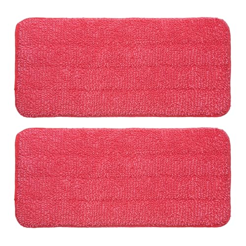 uxcell 2Pcs Microfiber Mop Pads, 11.8x5.5 Reusable Replacement Flat Mop Pad Refills with Hook-and-Loop for Home Office Restaurant Surface/Hardwood Floor Cleaning, Red - color: Red