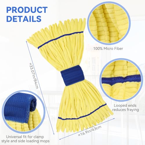 Heavy Duty Commercial Mop Head Replacement Microfiber Tube Mop Heads for Floor Cleaning: 3 Packs Looped End Wet Mop Head Refill for Home Commercial Industrial Use (Yellow) - color: Yellow-3pack