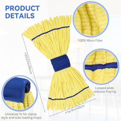 Heavy Duty Commercial Mop Head Replacement Microfiber Tube Mop Heads for Floor Cleaning: 3 Packs Looped End Wet Mop Head Refill for Home Commercial Industrial Use (Yellow) - color: Yellow-3pack