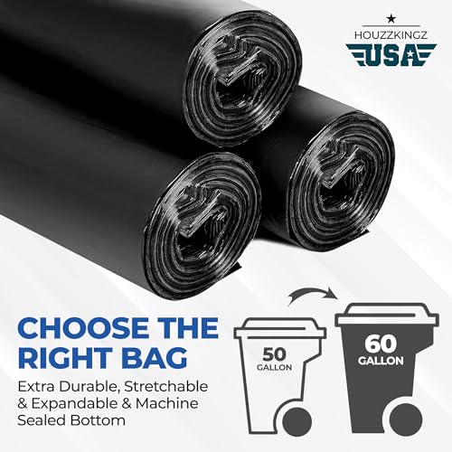 55 Gallon Large Trash Bags – 160 Mega Pack – 20 Micron Black Contractor Garbage Bags | Heavy Duty Lawn Leaf Yard Waste Bags | 55-60 Gallon Extra Large Construction Industrial Plastic Trash Can Liners - size: 1 Count (Pack of 160)