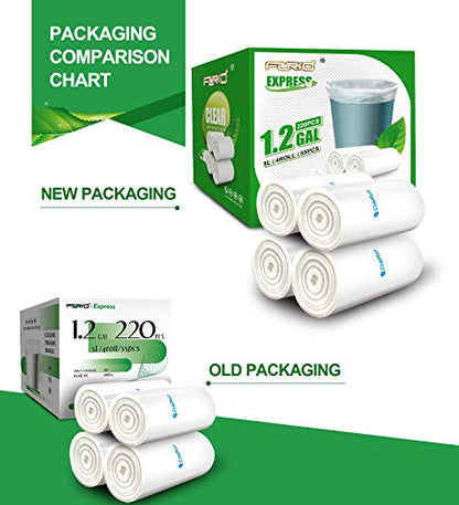 FORID Clear Small Trash Bags, 1.2 Gallon Garbage Bags, Wastebasket Bin Liners 220 Count Plastic Trash Bags for Bathroom Bedroom Office Garbage Can 5 Liters - Durable & Thick Trash Bag - size: 220 Count (Pack of 1), style: Clear 1.2 Gal