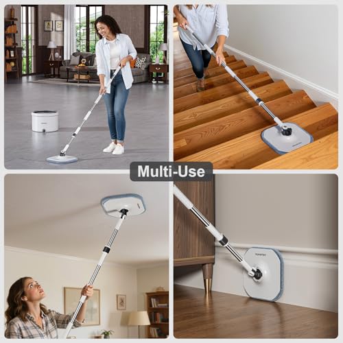 HoMettler Mop and Bucket Set, Spin Mop and Detachable Inner Mop Bucket with Separate Dirty/Clean Water System, Self-Wringing Square Mops for Floor/Wall Cleaning with 6 Microfiber Pads - size: Mop and Bucket System with 6 Pads