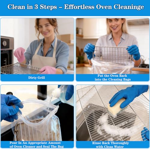 Oven Rack Cleaning Bags, Heavy Duty No Scrub Oven Rack Cleaning Bags, Reusable Leak-Resistant PE Bags for Deep Soaking Grill Grates, BBQ Racks, No Cleaner Included, 3 Pack (15.7''*23.7'') - size: 1 Count (Pack of 3)