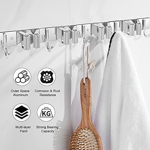 NUHATOP Broom Holder Wall Mount,4 Clips 5 Hooks, Stainless Steel, Mop and Broom Organizer Rack, Non-Slip, Cleaning Tools Storage Hanger for Garage, Laundry Room, Closet Door, Garden, Silver