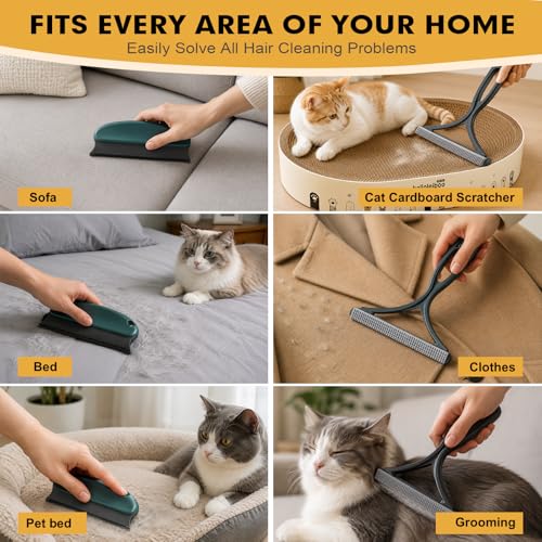 Carpet Rake for Pet Hair Removal Tool Kit, Uproot Clean Reusable Dog Cat Hair Remover with Adjustable Long Handle, 3 Pcs Carpet Brush for Rugs, Mats, Couch, Furniture，1 Brush Cleaning Comb