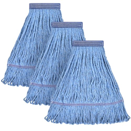 Matthew Cleaning Heavy Duty Mop Head Commercial Replacement for General and Floor Cleaning , Wet Industrial Blue Cotton Looped End String Head Refill (Pack of 3) Blue - color: Blue, size: 3 Count