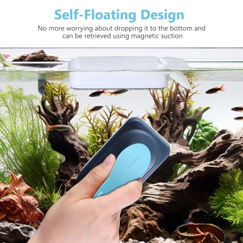 fishkeeper Aquarium Magnetic Glass Cleaner, Fish Tank Algae Magnet Cleaning Tool with Algae Scraper for Glass Aquariums Tank, Floating Scrubber Brush, 2 Detachable Scrapers, Medium - size: M for Glass Thickness：1/4"-3/8"