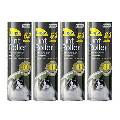 Fedicelly Large Lint Rollers Pet Hair Extra Sticky Refills,Mega Value Set 6.3 inches Wider with 320 Sheets for Cat and Dog Hair Removal,80 Sheets Per Roller - size: 4 Large Refills + 320 Sheets