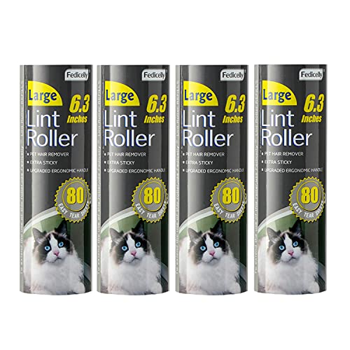 Fedicelly Large Lint Rollers Pet Hair Extra Sticky Refills,Mega Value Set 6.3 inches Wider with 320 Sheets for Cat and Dog Hair Removal,80 Sheets Per Roller - size: 4 Large Refills + 320 Sheets