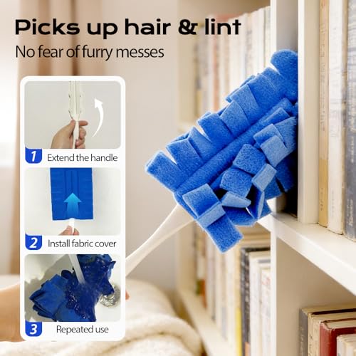 Reusable Dusters for Cleaning, 360° Electrostatic Duster Refills, Washable & Reusable Microfiber Pads Fleece Duster Refill Compatible Tools for Home, Blinds, Car, Pet, Furniture, Fans (5)