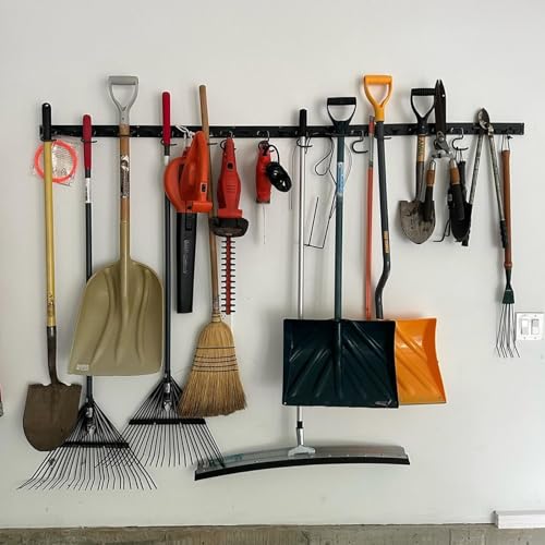 WellMade 64'' Adjustable Garden Tool Organizer, Garage Storage System with Hooks, Wall Mount Tool Organization Rack, Black