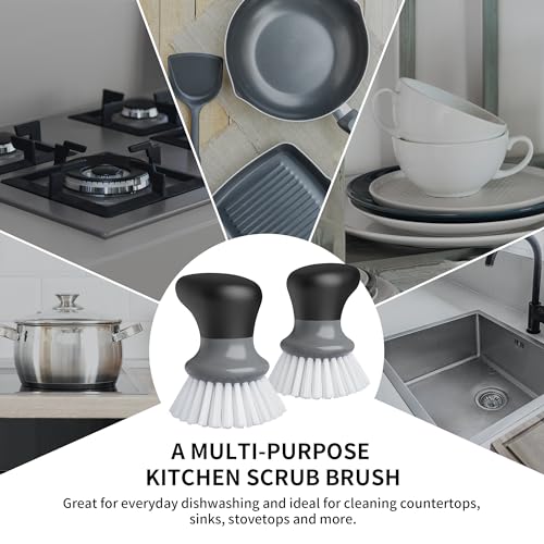 MR.SIGA Dish Scrub Brush, Palm Brush Dish Scrubber with Ergonomic Grip, Kitchen Brushes for Dishes, Gray, Pack of 2 - color: Gray
