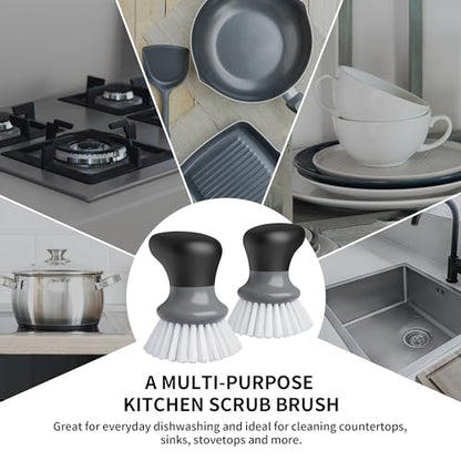 MR.SIGA Dish Scrub Brush, Palm Brush Dish Scrubber with Ergonomic Grip, Kitchen Brushes for Dishes, Gray, Pack of 2 - color: Gray