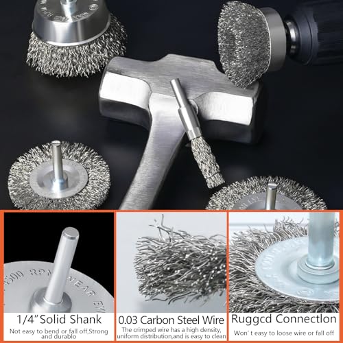 9 Pcs Stainless Steel Wire Wheel Brush Set for Drill with 1/4 Inch Shank for Rust Removal, Corrosion and Scrub Surfaces - size: 9PCS
