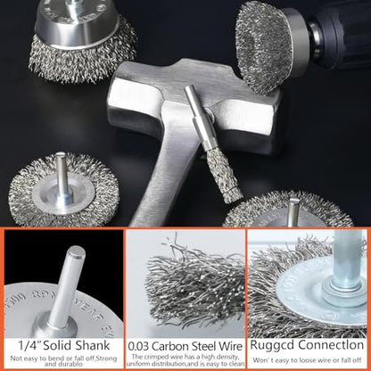 9 Pcs Stainless Steel Wire Wheel Brush Set for Drill with 1/4 Inch Shank for Rust Removal, Corrosion and Scrub Surfaces - size: 9PCS